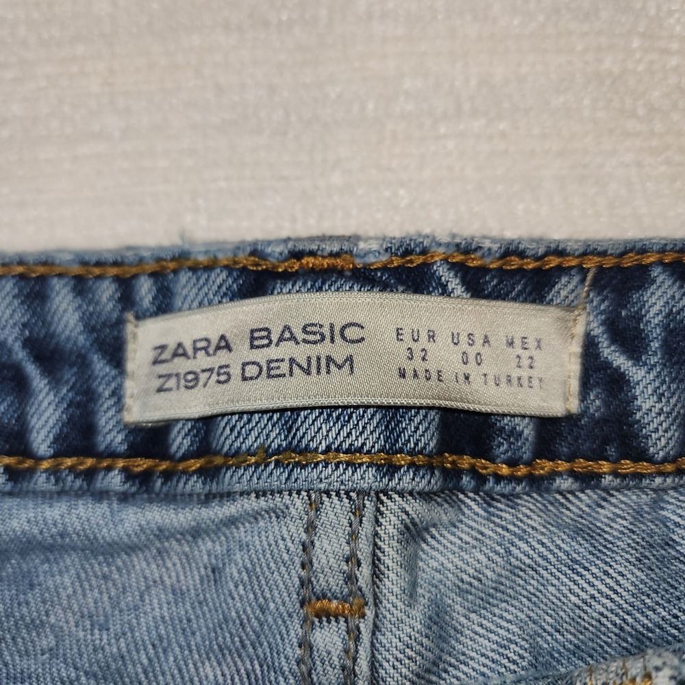 Zara‎ Basic Z1975 Distressed Pearl Embellished Straight Leg Jeans Blue Womens 00 - Picture 5 of 11